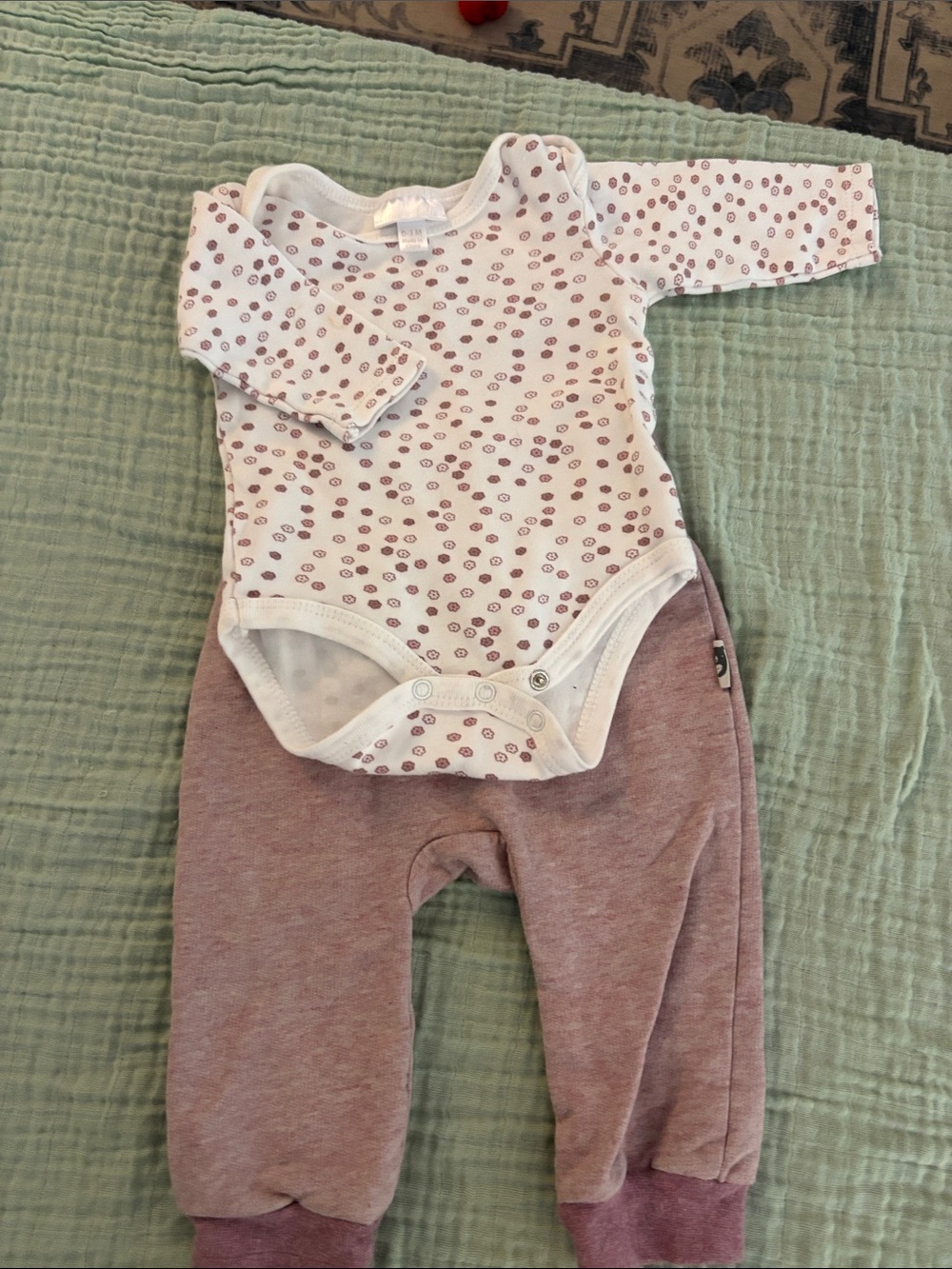 White and Mauve Baby One-Piece Set with Dot Print
